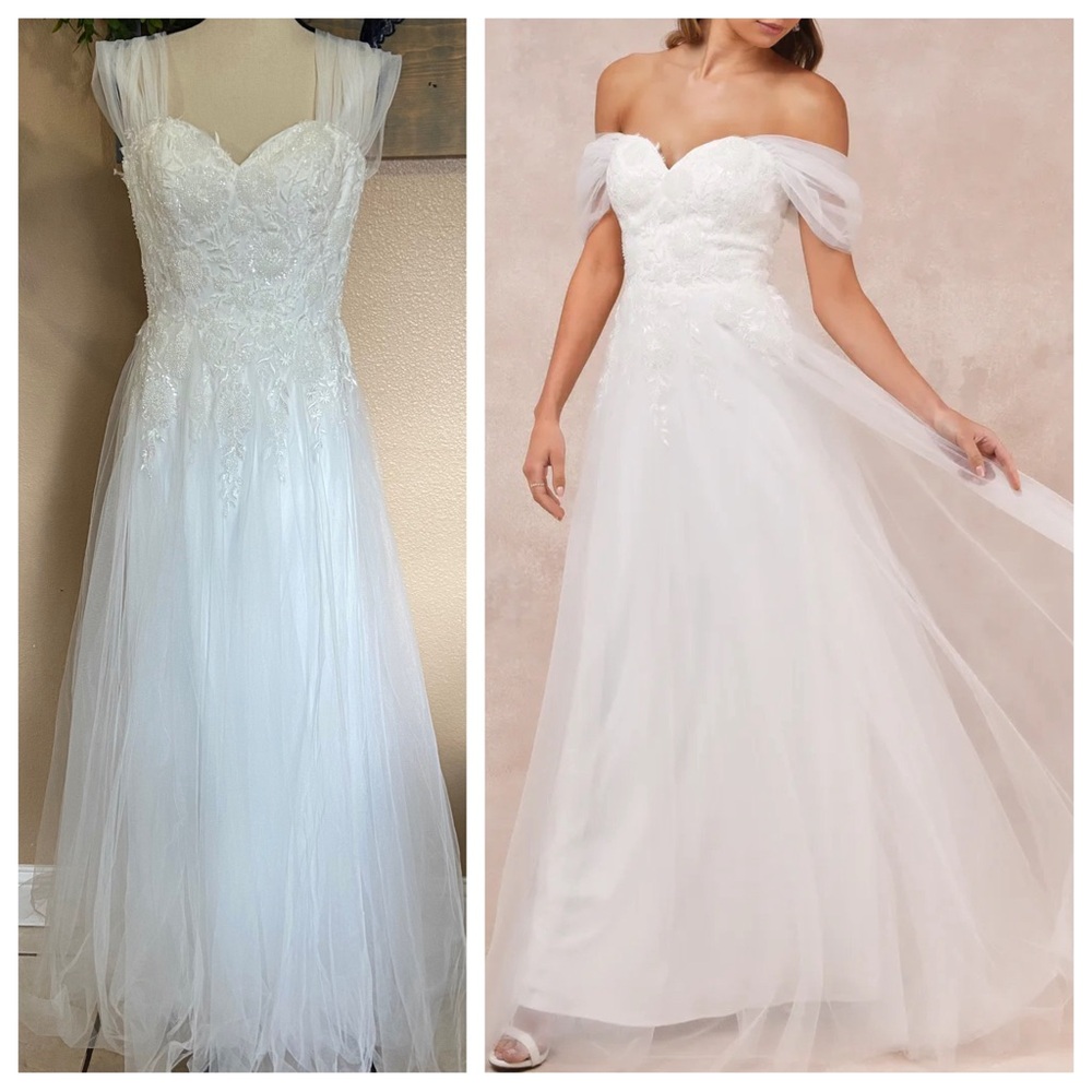 NWOT Lulus Blissfully Romantic White Tulle Off-the-Shoulder Maxi Dress